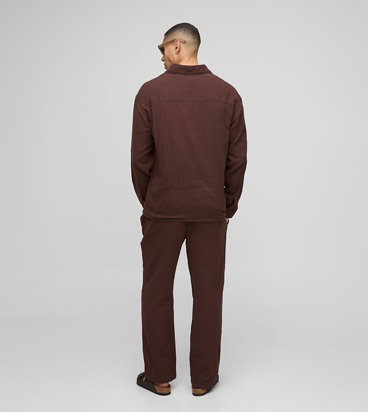 Straight Fit Elastic Waist Cheesecloth Trouser