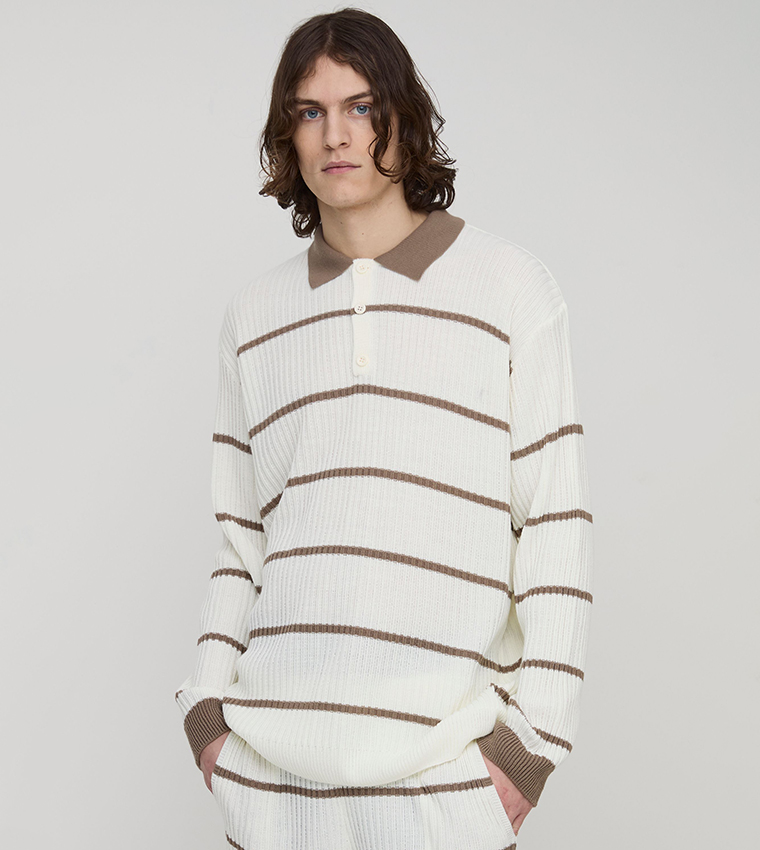 Tall Striped Long Sleeves Rugby Polo T-Shirt