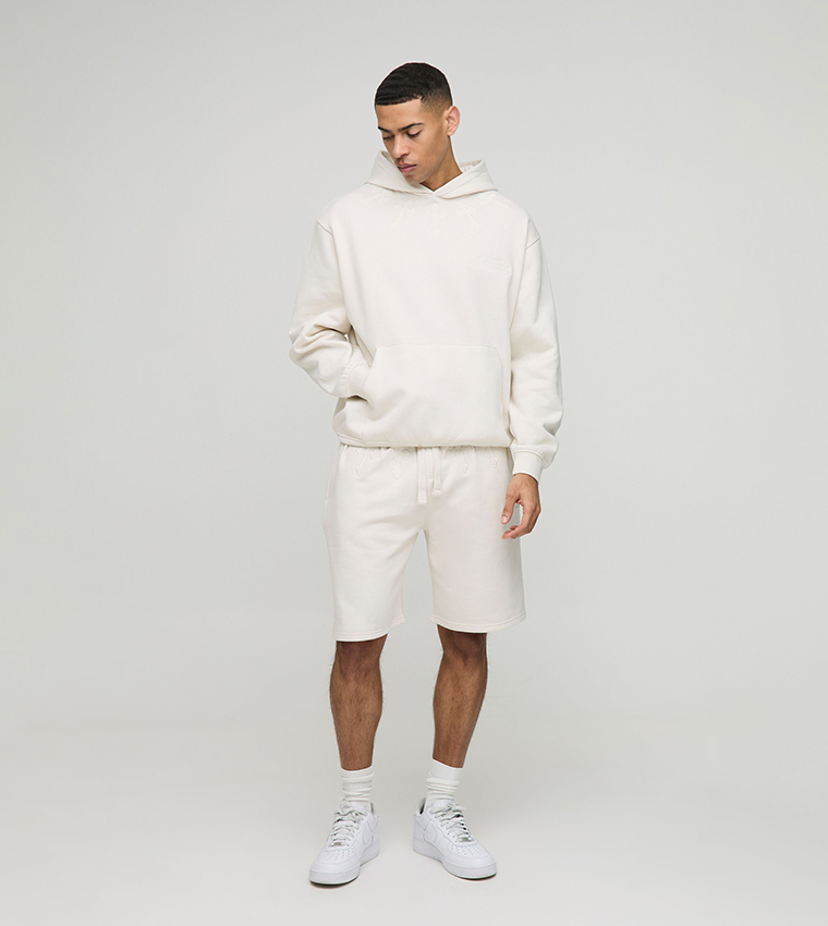 Cross Appliqued Hooded Short Oversized Sweatsuit Set