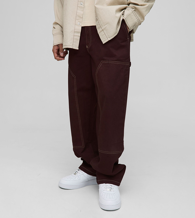 Relaxed Fit Contrast Stitch Carpenter Trousers