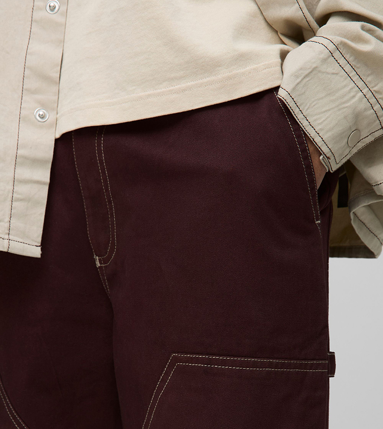 Relaxed Fit Contrast Stitch Carpenter Trousers