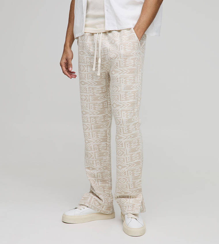 Jacquard Aztec Split Hem Jogger Trousers