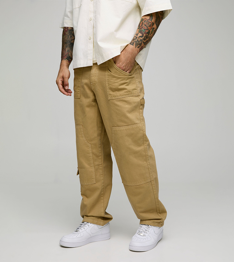 Relaxed Fit Twill Carpenter Cargo Cropped Trousers
