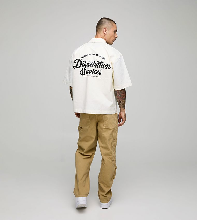 Relaxed Fit Twill Carpenter Cargo Cropped Trousers