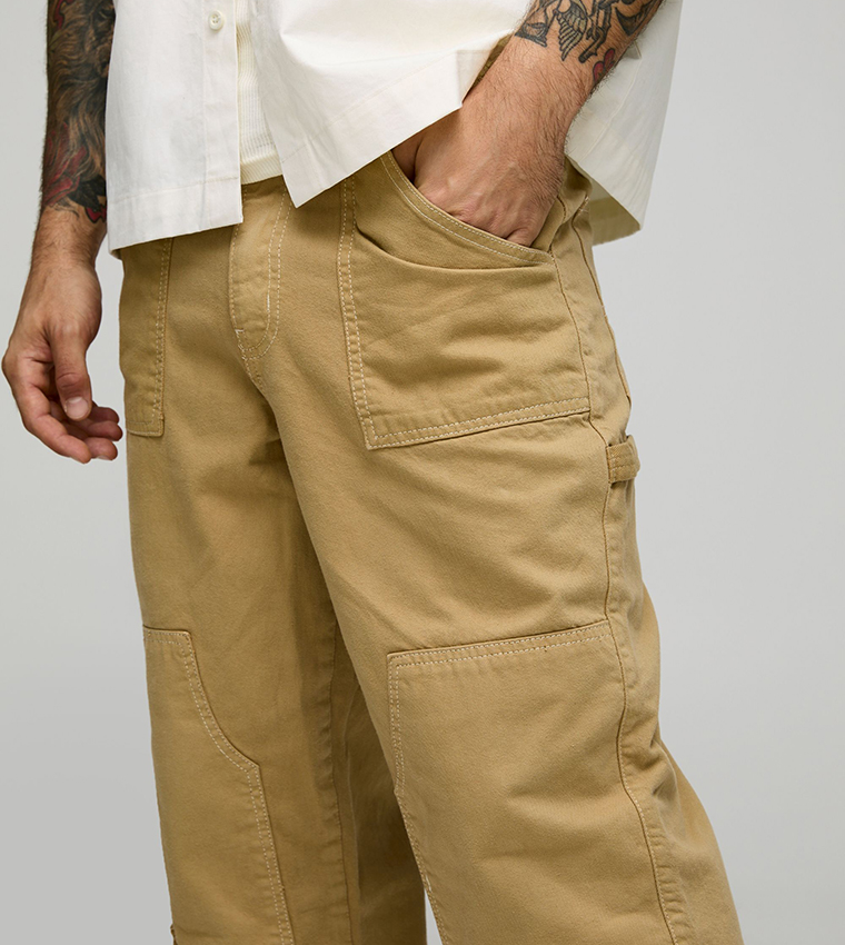 Relaxed Fit Twill Carpenter Cargo Cropped Trousers
