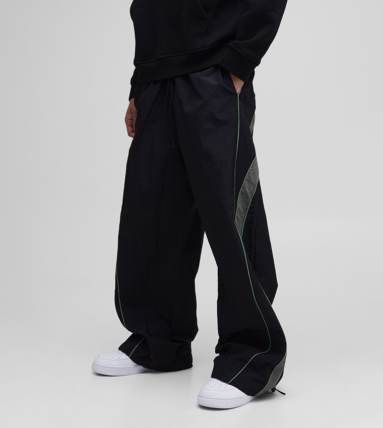 Elasticated Waist Piping Detail Parachute Pants