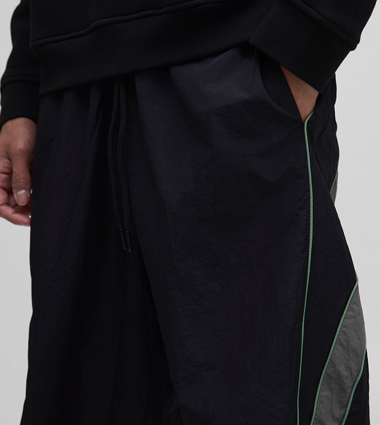 Elasticated Waist Piping Detail Parachute Pants