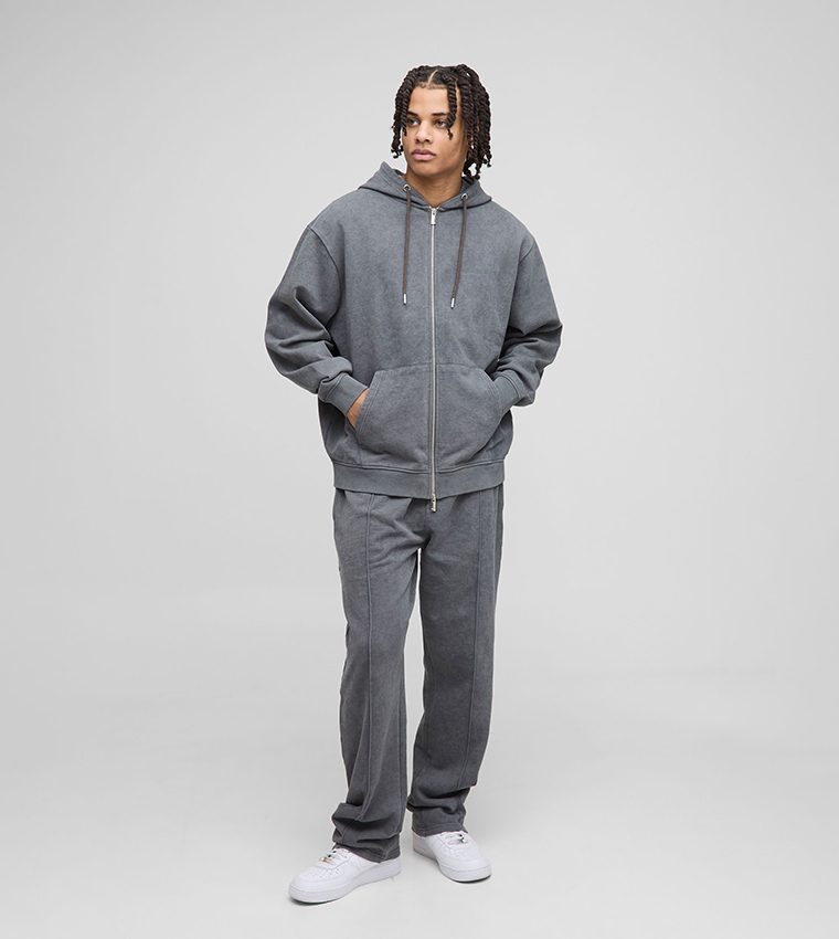 Oversized Washed Zip-Through Hooded Tracksuit Set
