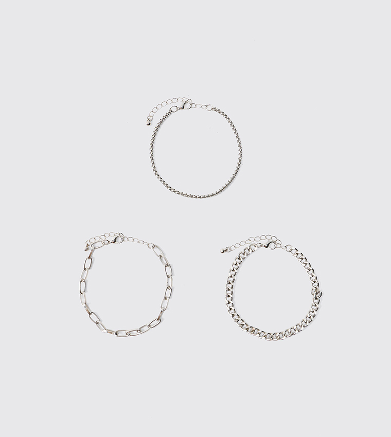 3 Pack Silver Chain Bracelets 