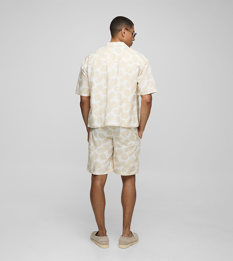 Printed Linen Blend Oversized Shirt & Shorts Set