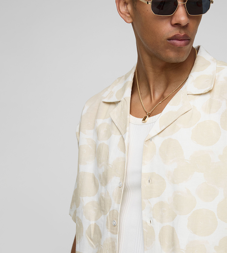 Printed Linen Blend Oversized Shirt & Shorts Set