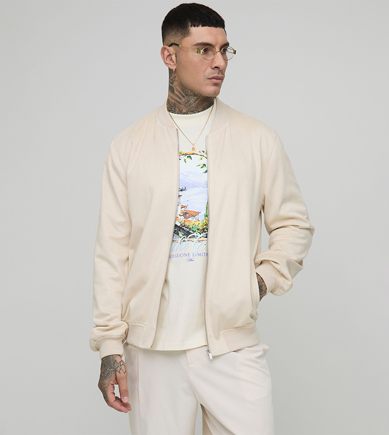 Plus & Tall Faux Suede Regular Fit Bomber Jacket