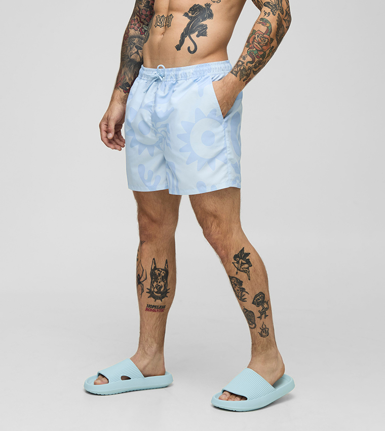 Short Length Abstract Printed Swim Shorts