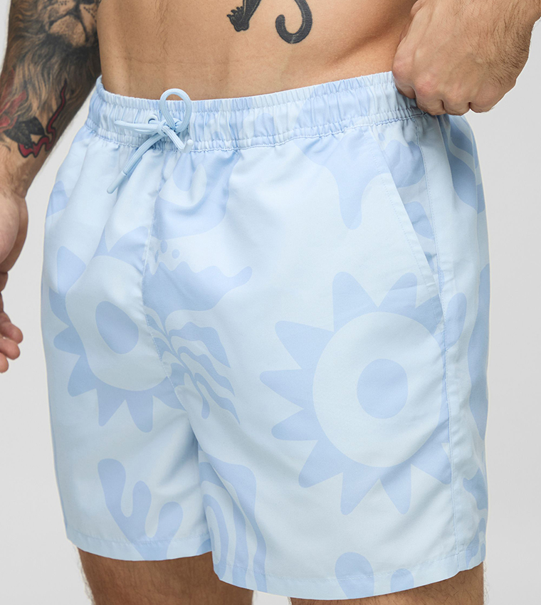 Short Length Abstract Printed Swim Shorts