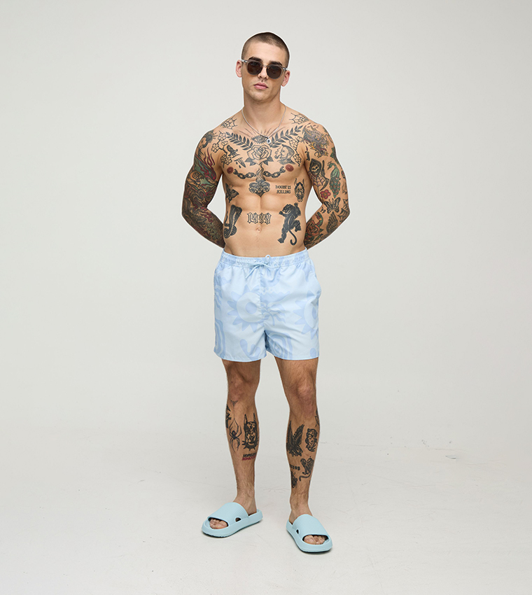 Short Length Abstract Printed Swim Shorts