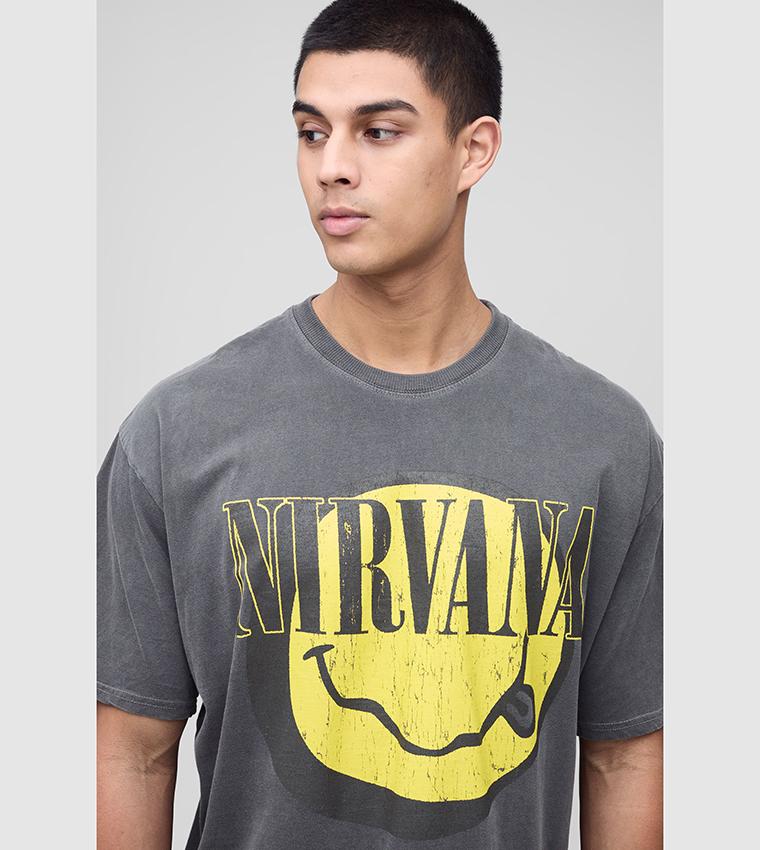 Plus & Tall Nirvana License Washed Print Oversized T-Shirt
