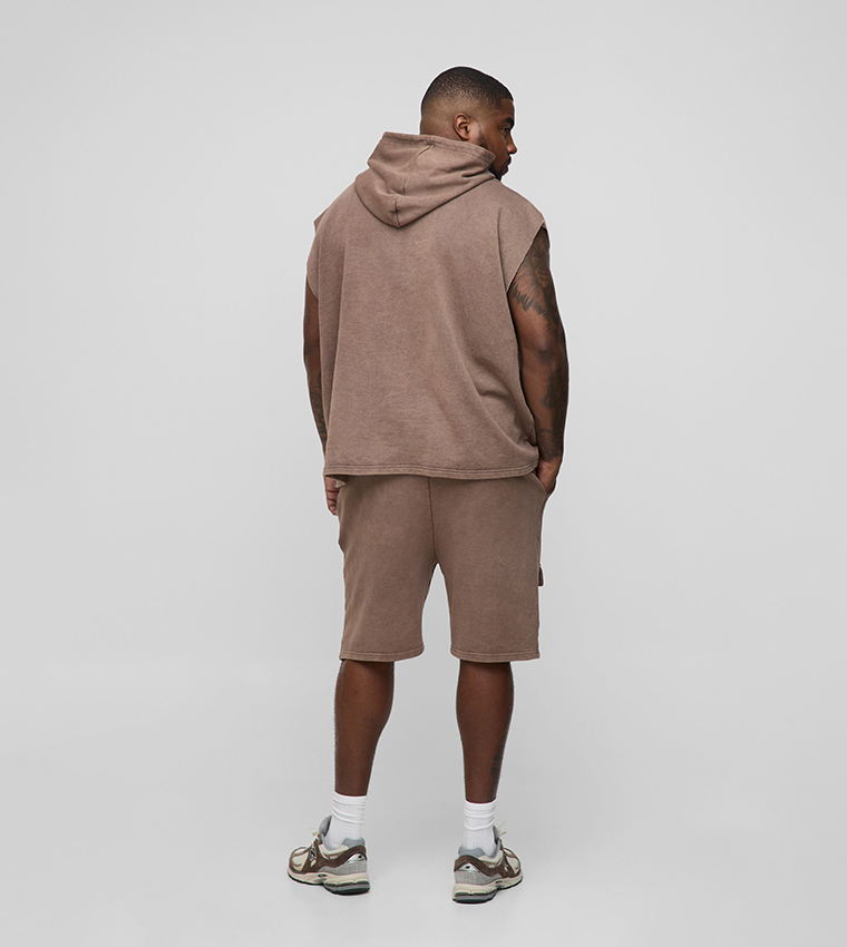Plus & Tall Loose Fit Cargo Acid Washed Jersey Shorts