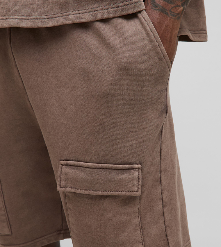 Plus & Tall Loose Fit Cargo Acid Washed Jersey Shorts