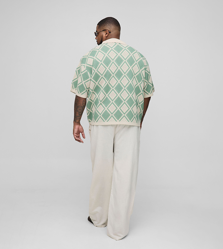 Plus & Tall Crochet Oversized Polo T-Shirt