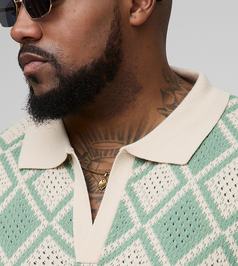 Plus & Tall Crochet Oversized Polo T-Shirt