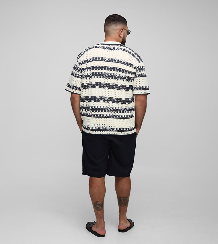 Plus & Tall Patterned Crochet Shirt