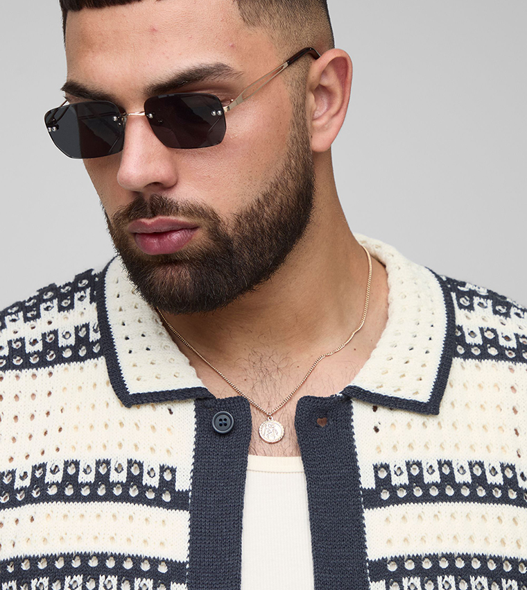 Plus & Tall Patterned Crochet Shirt