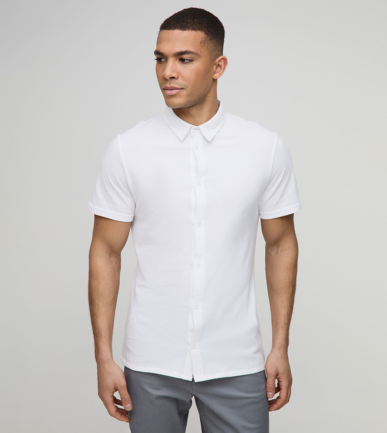Slim Fit Pique Button Down Collar Jersey Shirt