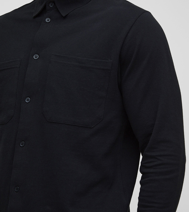 Regular Fit Button Down Collar Pocket Detail Jersey Shirt