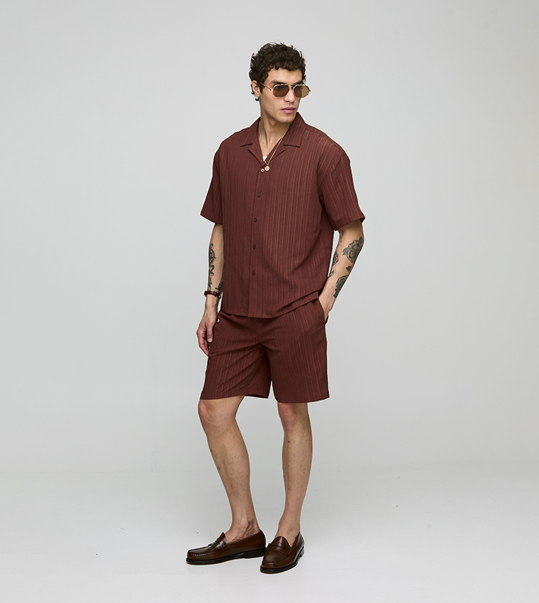 Textured Short Sleeves Oversized Shirt & Short Set