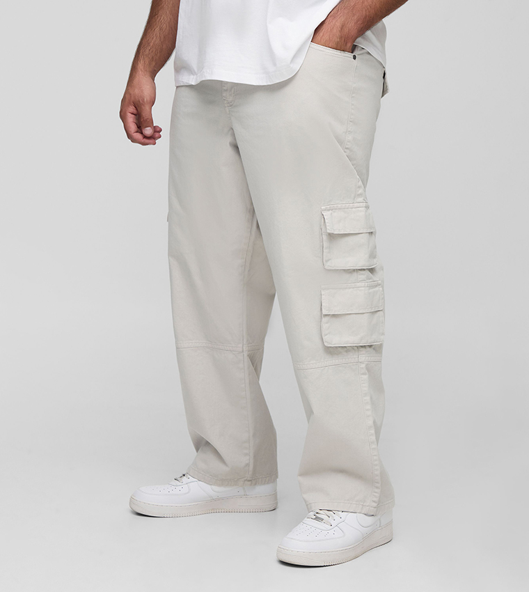 Plus & Tall Washed Relaxed Fit Multi Cargo Pocket Trousers