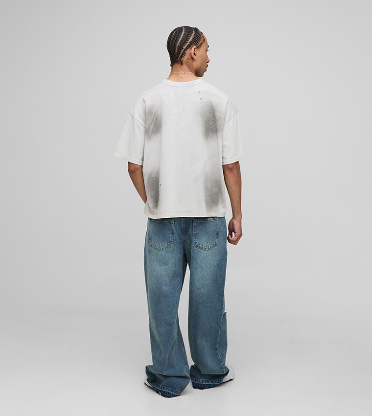 Wide Leg Ripped Knee Jeans