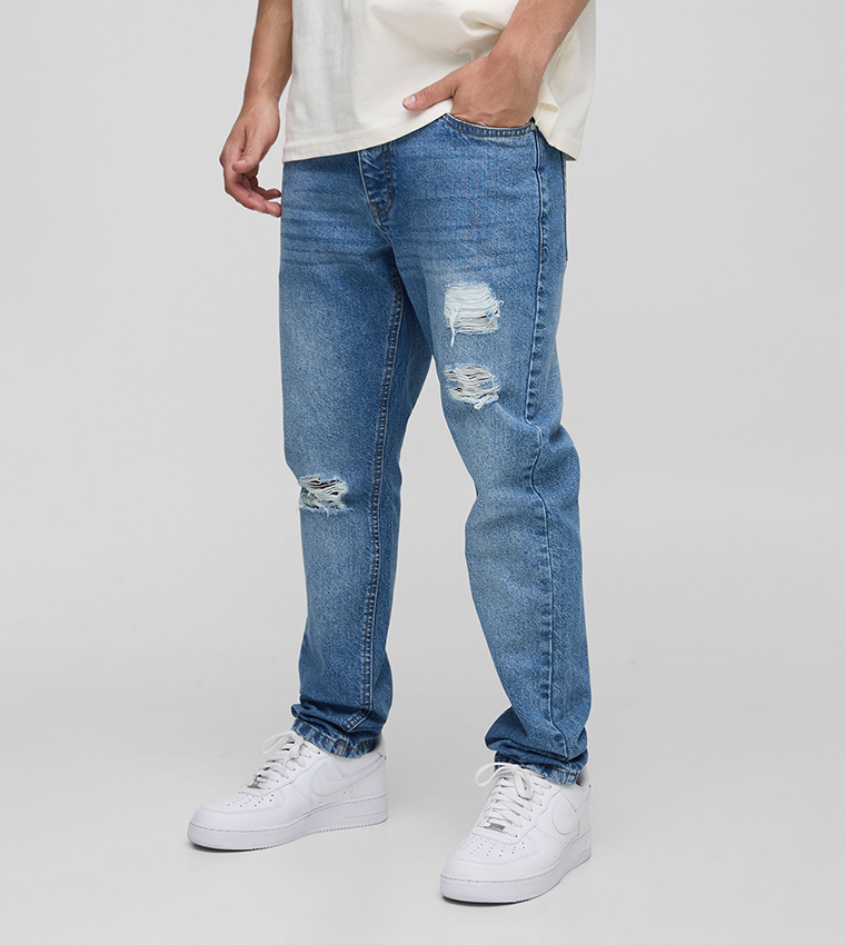 Washed Subtle Ripped Slim Fit Jeans