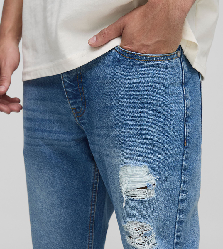Washed Subtle Ripped Slim Fit Jeans