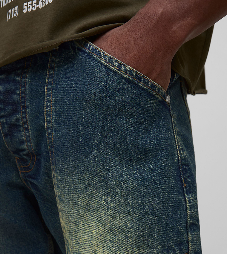 Relaxed Rigid Antique Washed Paneled Flared Jeans