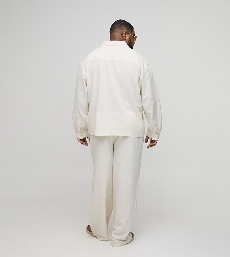 Plus & Tall Long Sleeves Linen Look Cargo Pocket Shirt