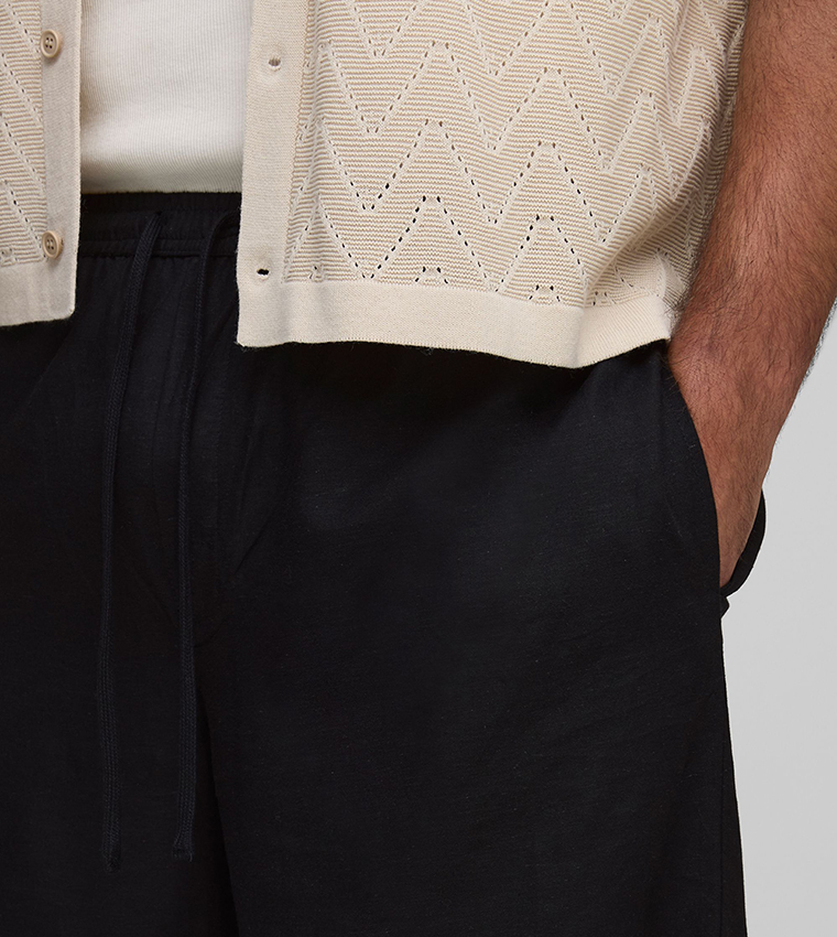 Plus & Tall Linen Look Elastic Waist Baggy Trousers
