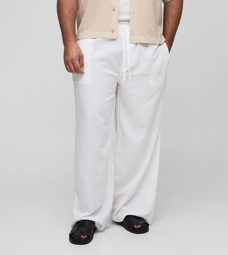 Plus & Tall Linen Look Elastic Waist Baggy Trousers