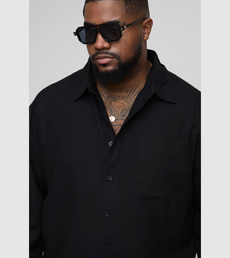 Plus & Tall Long Sleeves Linen Look Regular Shirt