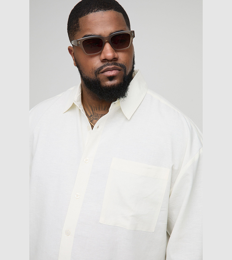 Plus & Tall Long Sleeves Linen Look Regular Shirt