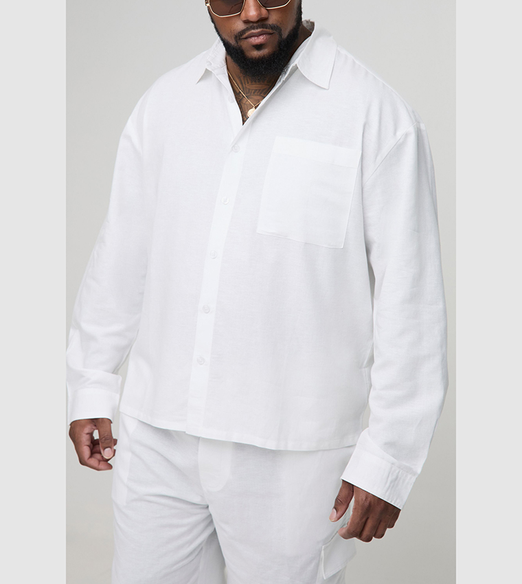 Plus & Tall Long Sleeves Linen Look Regular Shirt