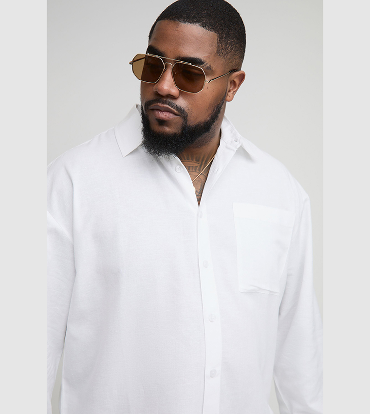 Plus & Tall Long Sleeves Linen Look Regular Shirt
