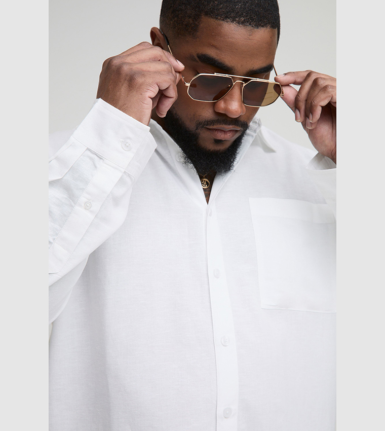 Plus & Tall Long Sleeves Linen Look Regular Shirt