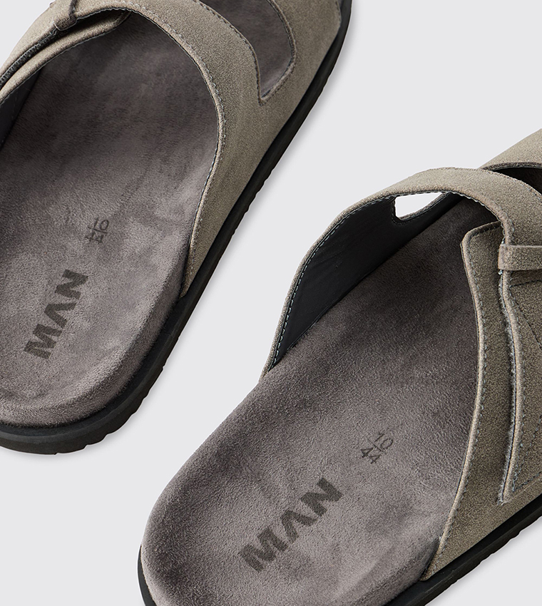 Faux Suede Stitch Detail Double Strap Comfort Sandals