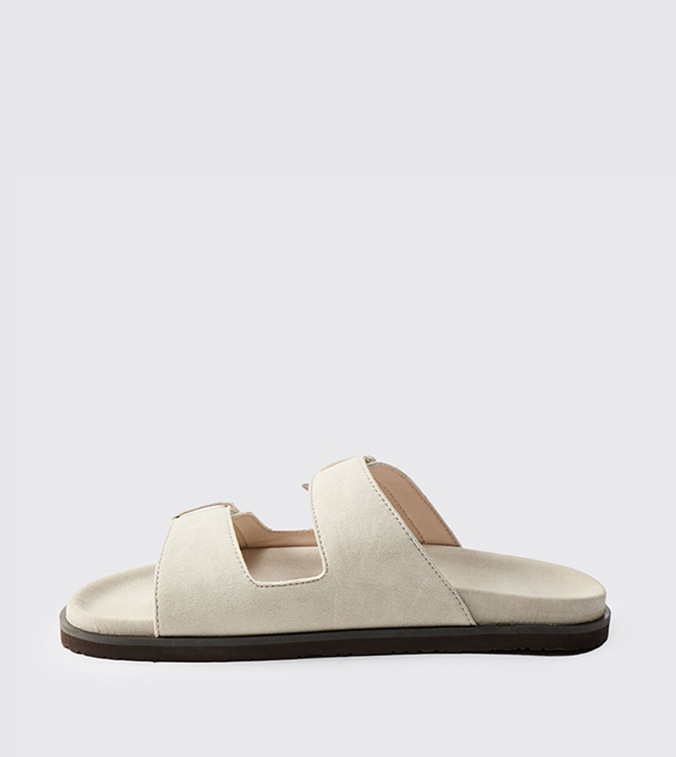 Faux Suede Stitch Detail Double Strap Comfort Sandals