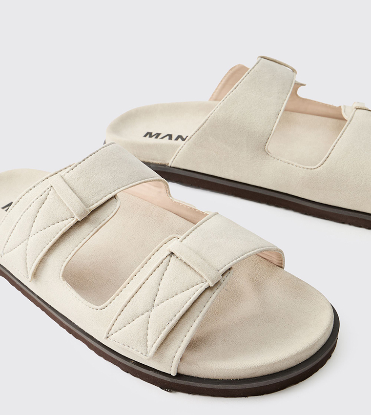 Faux Suede Stitch Detail Double Strap Comfort Sandals