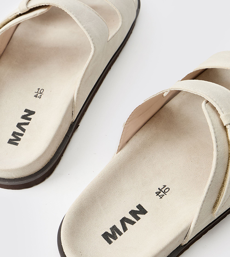 Faux Suede Stitch Detail Double Strap Comfort Sandals