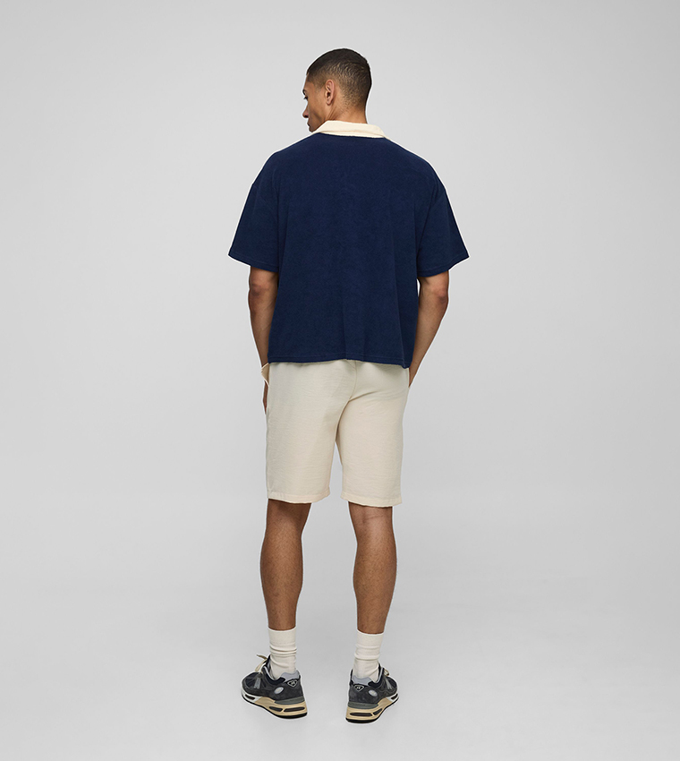 Contrast Collar Toweling Boxy Polo T-Shirt