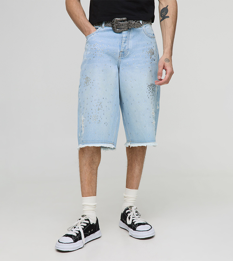 Rigid Distressed Embellished Shorts