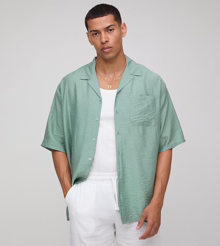 Super Oversized Short Sleeves Crinkle Viscose Shirt