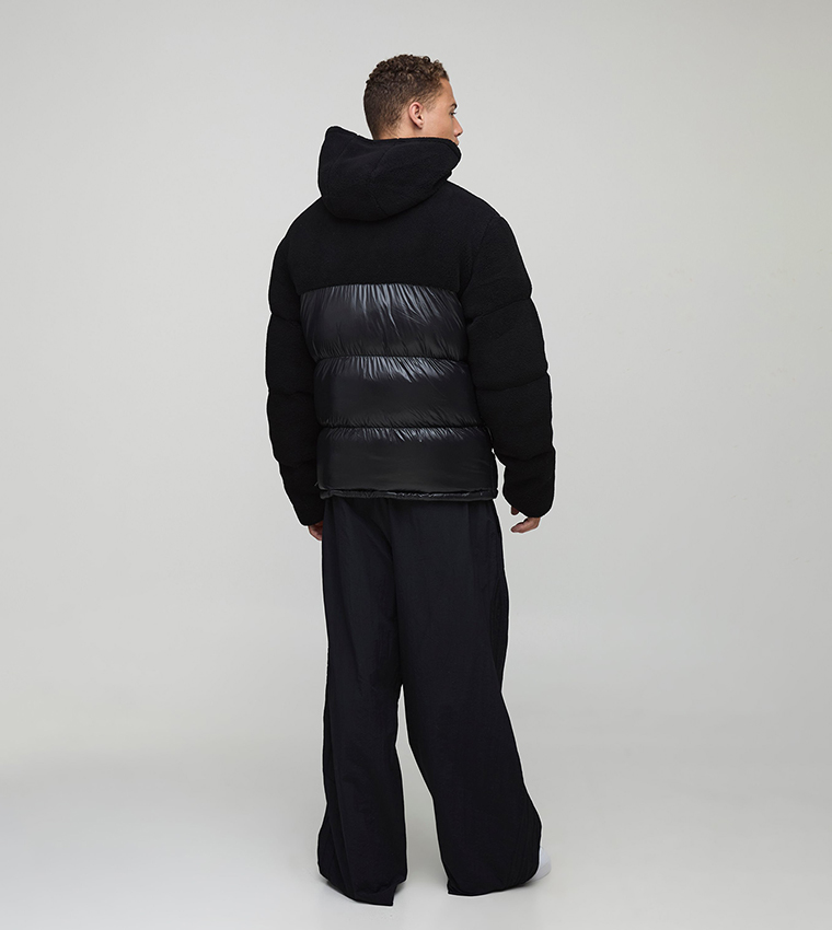Tall Borg and High Shine Hooded Regular Fit Puffer Jacket